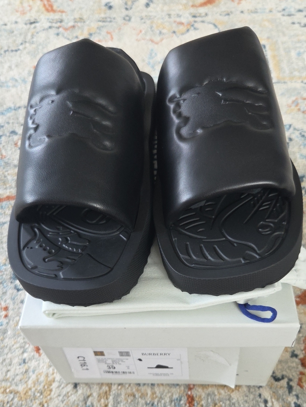 Women Burberry Black Padded Logo Slide Sandals